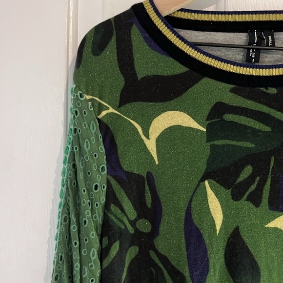Anthropologie X Bl^nk London | Monstera Knit Top w. Billowy Eyelet Sleeves Small - Picture 3 of 9